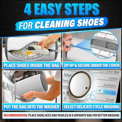2 Pcs Reusable Shoe Washing Machine Bag, XXL with Zipper, White - color: White