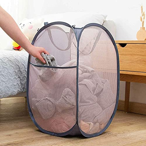 2 Pack Pop Up Laundry Hampers, Collapsible Mesh Laundry Basket, Foldable Clothes Hampers for Bathroom, College Dorm, Travel (Grey) - color: Grey