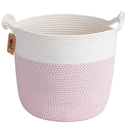 Goodpick Woven Rope Blanket Basket Living Room, 40L, Pink - color: Pink, size: 15 × 14.2 inches