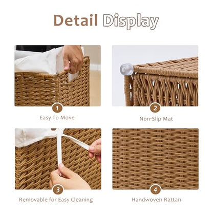 Slim Laundry Hamper with Lid, Handwoven Natural Water Hyacinth Basket - color: Brown, size: 65L