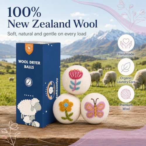 Wool Dryer Balls Handmade 3 Pack XL,Laundry Dryer Balls,100% New Zealand Wool Fabric Softener,Reusable 1000 Loads,Wrinkles Free, Shorten Drying Time,Baby Safe (3 Pack XL,Garden Friends) - color: Garden Friends