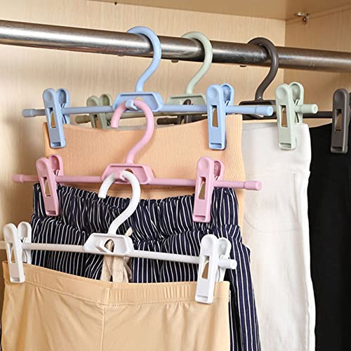 Pants Hangers, 10pcs Adjustable Clothes Hangers with Clips, Portable Drying Rack Travel Plastic Non-Slip Clothes Drying Hanger for Kids Or Adults Garments (Pink) - color: Pink