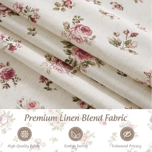 StangH Vintage Magnetic Red Floral Linen Roman Shades, W30 x L64, 1 Panel - color: Rose Red, size: 30"W x 64"H