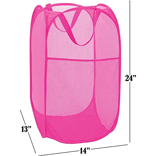 BATTOO Deluxe Strong Mesh Pop up Laundry Hamper Basket with Side Pocket for Laundry Room, Bathroom, Kids Room, College Dorm or Travel 3 Pack Blush - color: 3 X Blush