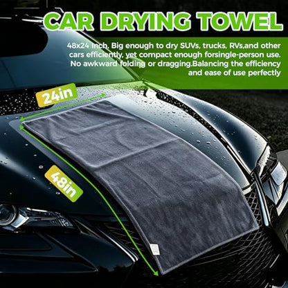 3-Piece Car Wash Kit: 2 Scratch-Free Chenille Microfiber Wash Mitts + 1 Large 400GSM Drying Towel, Lint-Free Auto Cleaning Set for Cars Trucks SUVs RVs