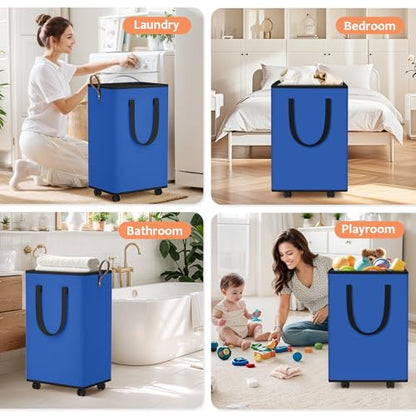 SpaceTrove Rolling Laundry Basket with Wheels, Laundry Hamper, 80L, Blue - color: Blue, size: 80L
