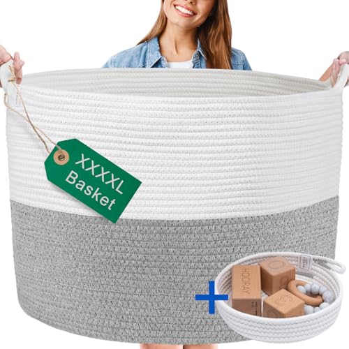 Huddle XXXXL WASHABLE Jumbo 125L Blanket Basket for Living Room, Toys, Baby - color: Grey and White, size: Jumbo