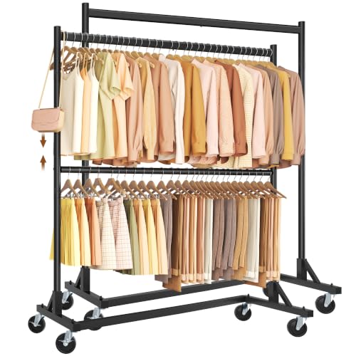 Hoctieon Double Rod Z Rack,Rolling Clothes Racks with Z-Base, Adjustable Clothing Rack, Standing Clothes Rack, Metal Clothing Racks for Hanging Clothes, Portable Garment Rack,Set of 2,Black - color: Black (2 Pack)