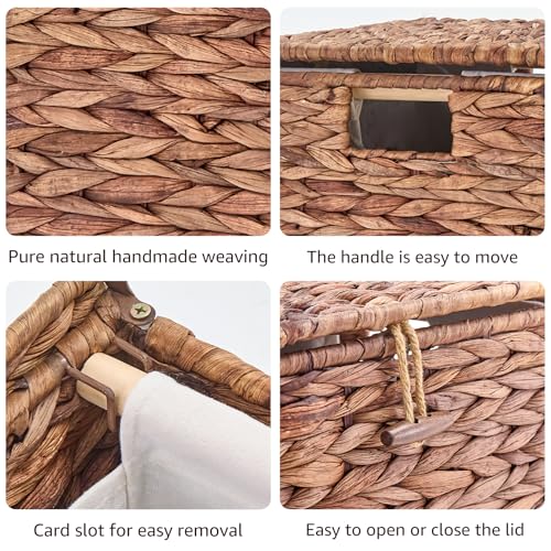 Large Laundry Hamper with Lid and 2 Removable Liner Bags, Natural Handwove Water Hyacinth Clothes Hamper,Wicker Laundry Basket, Foldable, Heightened Feet,Rattan Clothes Laundry Basket - color: Espresso, size: 120L