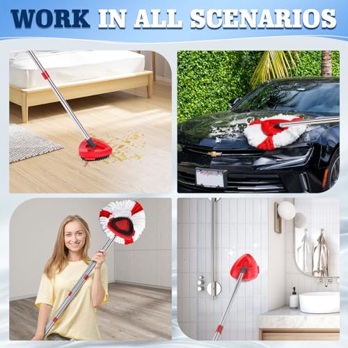 4 Packs Spin Mop Replacement Heads Compatible with Ocedar RinseClean 2-Tank System, 30-58" Mop Handle,Mop Scrub Brush and Base Combo Set,Mopping Refills Easy to Replace and Cleaning - color: Blue Scrub Brush Mop Set, size: For 2-Tank