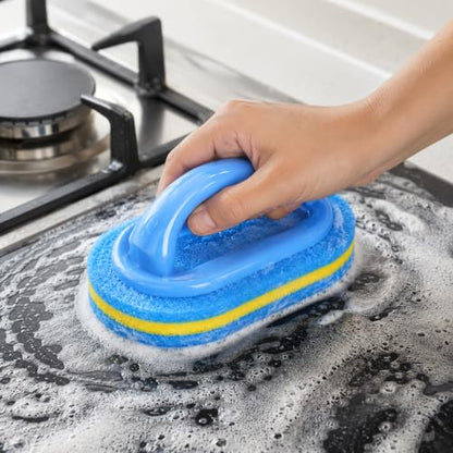 Bath Cleaning Brush, Grip Handle Scrubber for Tile & Sink, Blue - color: Blue