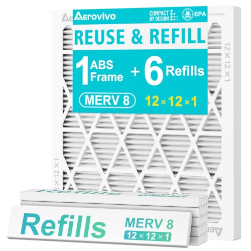 Refillable 12x12x1 Air Filter MERV 8, Reusable Frame & 6 Refills - size: 12" x 12" x 1"