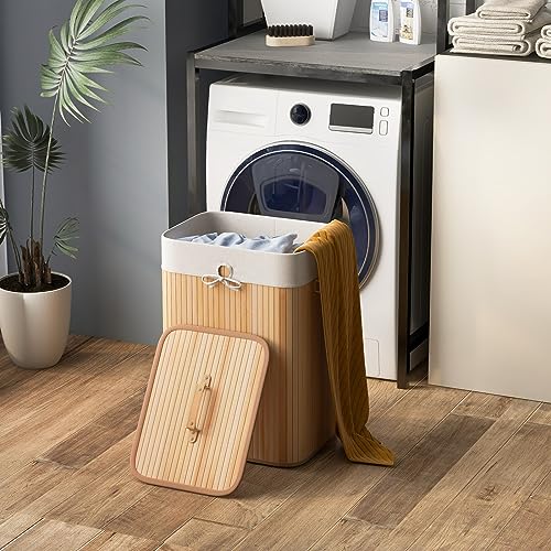 Giantex Bamboo Laundry Hamper with Lid Removable Liner & Handles - color: Natural
