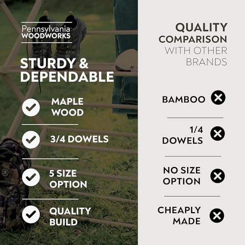 Pennsylvania Woodworks Clothes Drying Rack: Solid Maple Hard Wood Laundry Rack for Sweaters, Blouses, Lingerie & More, Durable Folding Drying Rack, Made in USA, No Assembly Needed, Medium - color: Medium