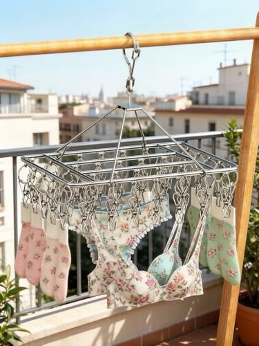 2 Pack Sock Drying Racks with 80 Clips, Stainless Steel Drying Clamp