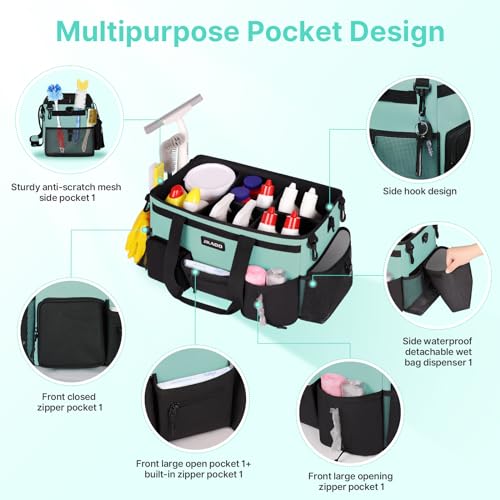 JKAOO Large Wearable Cleaning Caddy Bag with Handles, Blue Green - color: Blue-Green