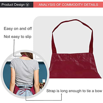 PU Kitchen Oil and Waterproof Aprons for Women with Pocket for Cooking Washing - color: Blue
