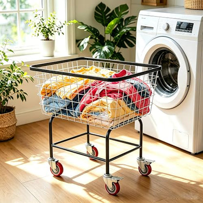 Rolling Laundry Cart with Wheels Holds 4 Washer Loads, Durable Steel - size: 4 Washer Loads