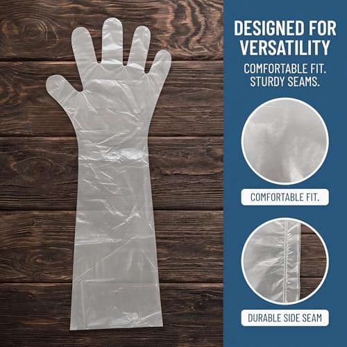 Long Disposable Gloves 50 Count | Elbow-length protective sleeves for household cleaning - durable plastic-free design, perfect for washing dishes, bathroom scrubbing & farm tasks
