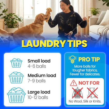 PHOBA 15-Pack Fabric Softening & Pet Hair Laundry Balls, 2.3-Inch Reusable Anti-Tangle Dryer Balls, Dog & Cat Fur Lint Catcher for Clothes and Bedding, Multi-Functional Fabric Care Set