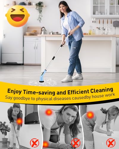 Electric Spin Scrubber for Bathroom, Shower Scrubber with Long Handle - color: Sky, size: 3 Brush Heads