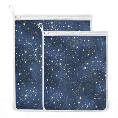 Mesh Laundry Bags Lingerie Bags for Washing Delicates 2 PCS Wash Bag with Zipper Small and Medium Washable Blue Stars - color: Blue Stars