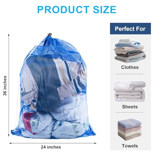 2 Pack Large Mesh Laundry Bags, 24" x 36" Heavy Duty Strong - color: Blue
