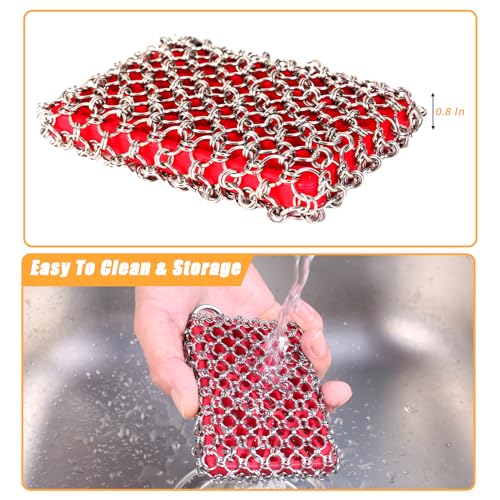 TEZZ Cast Iron Scrubber, Skillet Chainmail Scrubber for Cast Iron Pan - Chain Mail Scrubber Cast Iron Sponge - Metal Scrubber Cast Iron Skillet Cleaner, Wok, Frying Pans, Dutch Oven Cleaning Scrubber