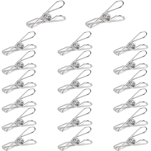 Stainless Steel Laundry Clothes Hangers Heavy Duty Outdoor, Clothespins for Hanging Clothes, Metal Clips, Metal Snack Bag Chip Clips for Food Packages 20PCS