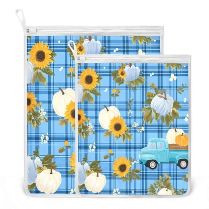 Mesh Laundry Bags Lingerie Bags for Washing Delicates 2 PCS Durable Wash Bag with Zipper Small and Medium Washable Blue Plaid Sunflower Pumpkin - color: Blue Plaid Sunflower Pumpkin