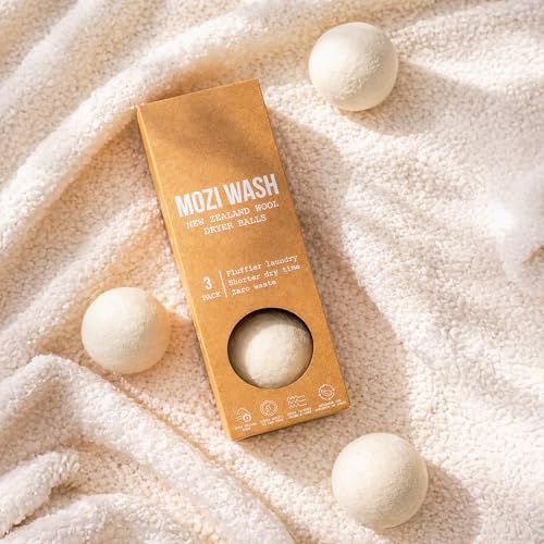 Mozi Wash Dryer Balls, Reusable Fabric Softener Alternative for Faster Drying, Reduced Static & Wrinkles, Fragrance Free Laundry Dryer Balls for All Fabrics, Plastic Free, Long Lasting Set of 3
