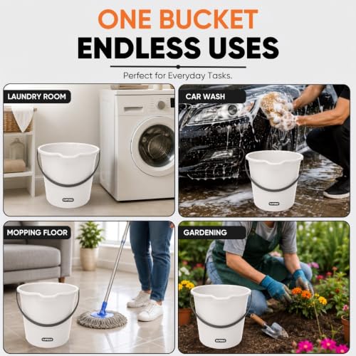 Superio 2.75 Gallon Plastic Cleaning Bucket with Large Spout, Utility Pail for Mopping, Car Wash, Fishing, Camping & Household Use, Light Grey, 2 Pack - color: Light Grey, size: 2 Pack