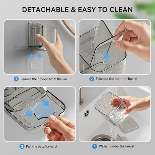 3 Slots Detachable Toothbrush Holders Wall Mounted for Bathrooms - color: Grey