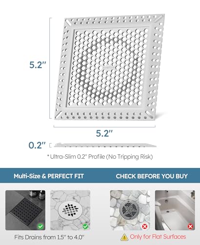 Square Shower Drain Hair Catcher, Anti-Clogging, Gray, 4 inch - color: Gray, size: 4 inch