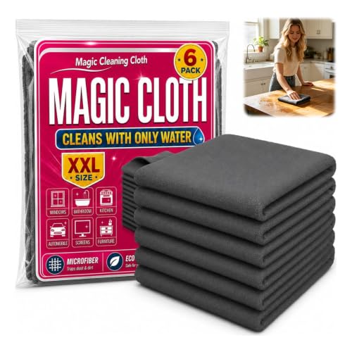 Yicengy 6-Pack Genie Magic Cleaning Cloth, Microfiber Cleaning Cloths 16x12 Inch, Thickened Lint Free Reusable Cleaning Rags for Windows, Cars, Mirrors, Screens, Glass & Stainless Steel