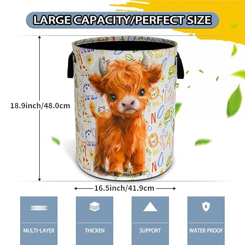 Cute Highland Cow Laundry Basket Foldable Waterproof Hamper 18.9x16.5 Inch - color: Cute Highland Cow
