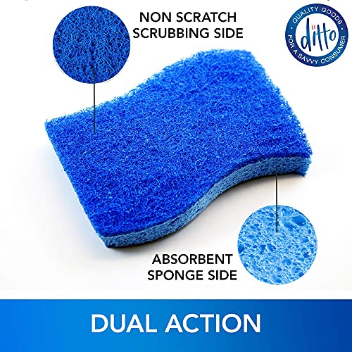 Ditto Non-Scratch Scrub Sponges (6 Pack) - Durable and Long Lasting - Safe On All Surfaces… - color: Blue