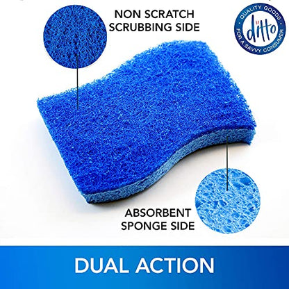 Ditto Non-Scratch Scrub Sponges (6 Pack) - Durable and Long Lasting - Safe On All Surfaces… - color: Blue