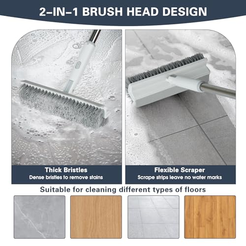 4 in 1 Snap Grip Mini Mop with Squeegee, Floor Scrub Brush with Long Handle