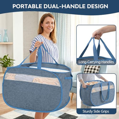 100L Collapsible Laundry Baskets, Foldable Dual Handles Laundry Hamper Blue - color: 100L Blue
