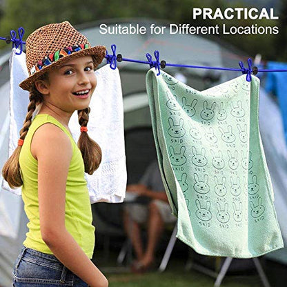2 Pack Portable Clothesline with 12 Clothespins, Windproof Travel Stretchy Retractable Elastic Laundry Clothes Line for Backyard, Vacation Hotel, Balcony Drying - size: 2P - GYS