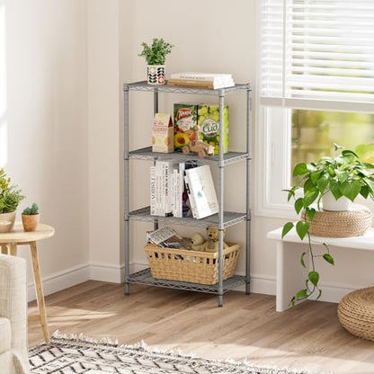 SINGAYE 4 Metal Shelves Wire Shelving Storage Shelf Adjustable Unit Pantry - color: Grey, size: 4 Tier 14"Dx24"Wx48"H