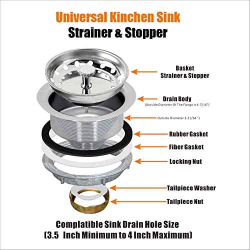 Artiwell 2-Pack Kitchen Sink Basket Strainer and Stopper, 3-1/2” Kitchen Drain Assembly with Strainer and Sink Stopper, Kitchen Sink Strainer with Stopper, Chrome Plated - color: Chrome Plated