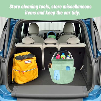 17L Cleaning Caddy with Handle, Foldable Cleaning Supply Caddy with 6 Pockets Cleaning Caddy Bag for Outdoor Camping Garden Harvest Basket Bathroom Storage (Clear Green) - color: Clear Green