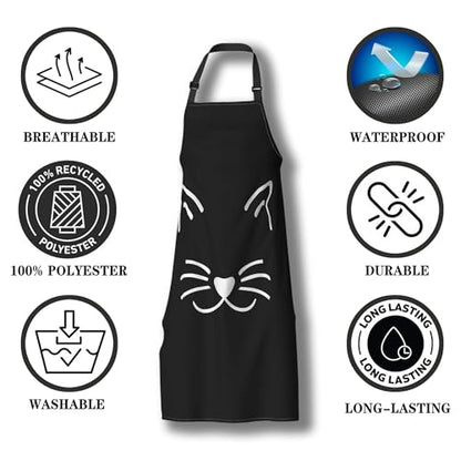 Chef Apron for Women Cat Face Mans Aprons for Kitchen Cooking Restaurant BBQ Painting Crafting 27” (W) x 31” (H), Waterproof Aprons - color: Cat Face