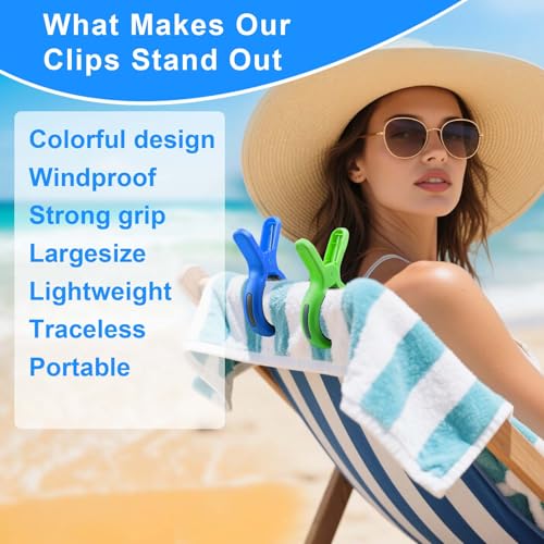Large Beach Towel Clips for Beach Chair, 8 PCS Heavy-Duty Plastic Clothes Pins, Towel Clips for Beach Chairs Cruise-Keep Your Towel from Blowing Away, Vacation Beach Must Have Beach Chair Clips - color: Blue-green