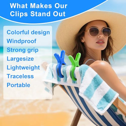 Large Beach Towel Clips for Beach Chair, 8 PCS Heavy-Duty Plastic Clothes Pins, Towel Clips for Beach Chairs Cruise-Keep Your Towel from Blowing Away, Vacation Beach Must Have Beach Chair Clips - color: Blue-green