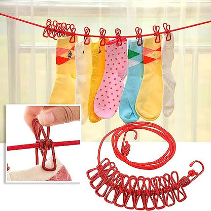 ALINNA Retractable Portable Clothesline, Travel Clothesline with 12 Clothespins for Indoor Laundry Drying, Outdoor Camping Accessories (Red) - style: Red