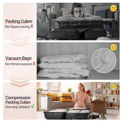 OlarHike 8 Set Compression Packing Cubes for Travel Gifts Mom Women,Airplane/Car/Cruise Travel Essentials,Compressible Expandable Space Saver Bags,Garment Bags with Over 1000 pcs Mesh Holes(Beige) - color: Beige