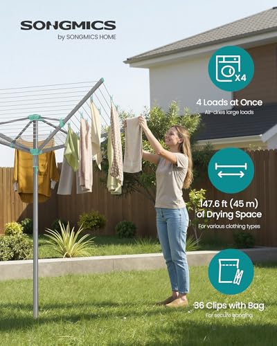 SONGMICS Umbrella Drying Rack, Foldable Outdoor Clothesline for 4 Loads - size: 54.8"D x 54.8"W x 71.7" H, style: Standard (Steel)